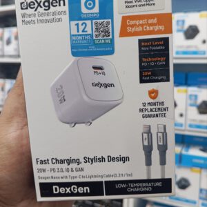 Dexgen Nano 20W GaN Fast Charger with Type-C to Lightning Cable – PD 3.0 & IQ